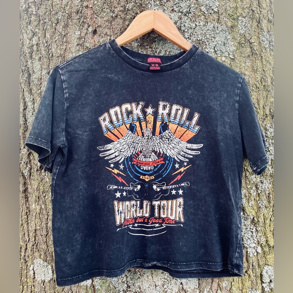 ROCK & ROLL DENIM World Tour Graphic Boxy Faded Tee